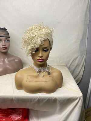 Short Pixie Cut Kinky Curly Wigs Blonde Synthetic Wig with Side Bangs Heat Soft