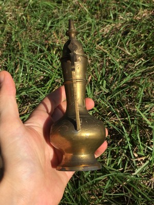 Vintage Etched Brass Genie Oil Lamp Teapot Hinged Lid Excellent Cond Very Old