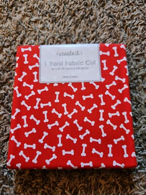 Create It Puppy Dog Fabric 1 Yard BONES Print Cut Red White New Valentine 36x42
