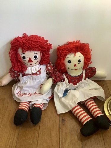 Set Of 2 Vintage Raggedy Ann Doll Plush Rag Cloth Dolls Applause