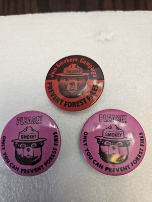 Smokey The Bear Join Smokeys Campaign Prevent Forest Fires Pinback Button Lot 3