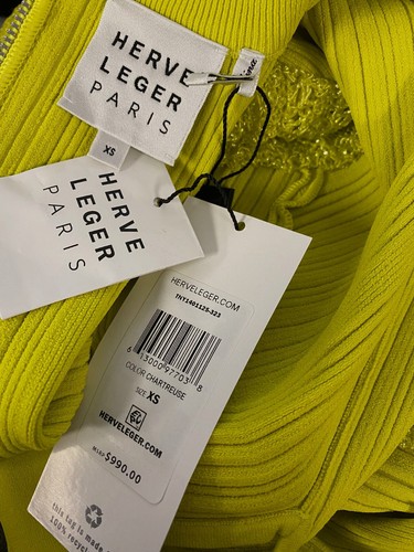 Pre-owned Herve Leger $990  Women's Green Mixed Gauge Variegated Rib Crop Top Size Xs