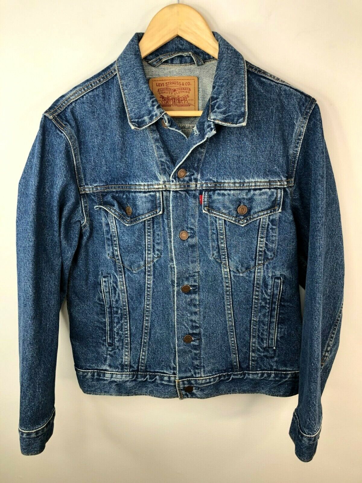 Vintage Levis Mens Small Denim Blue Jean Trucker Jacket Made Vintage Levis Mens Small Denim Blue Jean Trucker Jacket Made