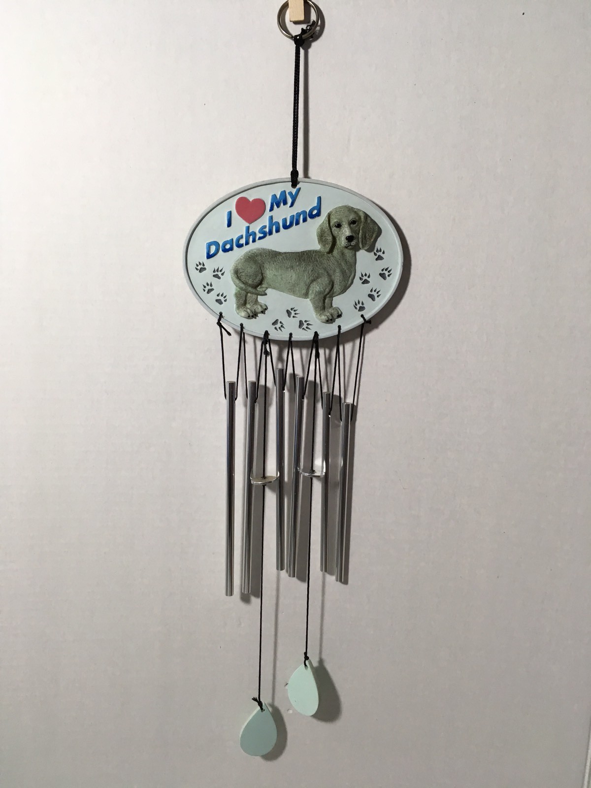 Spoontiques Windchime I Love My Dachshund Dog Ceramic Steel Brown Aqua Red Blue