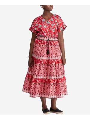 

Женское красное платье миди без подкладки с короткими рукавами RALPH LAUREN Plus, Красный