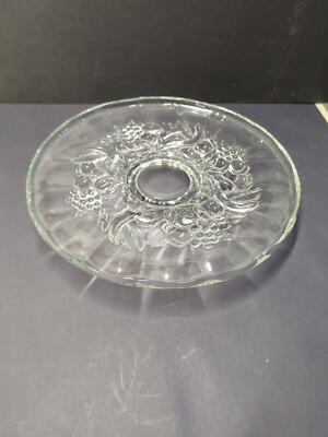 VTG Pressed Glass Cake or Fruit Plate Fruit Design LARGE 13''