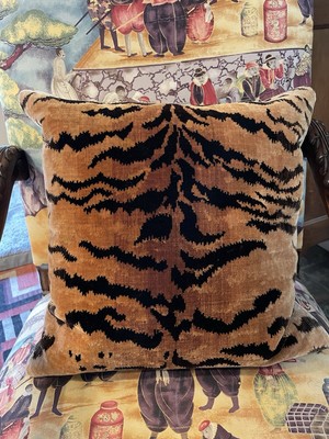 2 Brunschwig & Fils Silk Tiger Velvet, Down Filled Pillows 17 X 17 X 8  New   