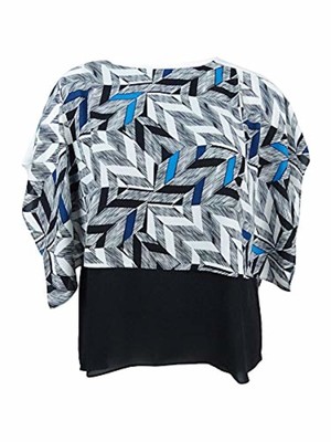 

ALFANI Женский синий хлопковый многоуровневый топ с короткими рукавами и принтом, вырезом «лодочка» Размер