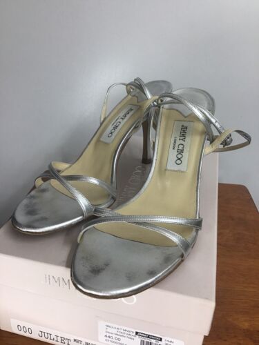 Jimmy Choo Silver Metallic Leather Juliet Wrap Ankle Strap Jimmy Choo Silver Metallic Leather Juliet Wrap Ankle Strap