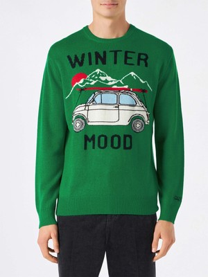 Pre-owned Mc2 Saint Barth Man Sweater With Car Print In Green