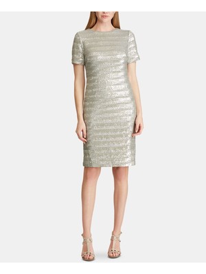 

Женское платье прямого кроя выше колена RALPH LAUREN с серебристой подкладкой и короткими рукавами, Серебряный