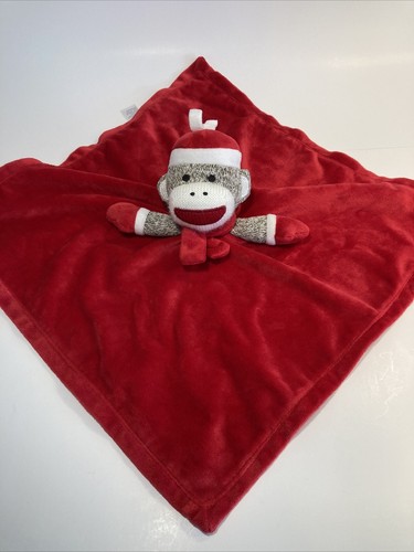Baby Starters Sock Monkey Security Blanket Lovey Satin /Velour Christmas Hat Red