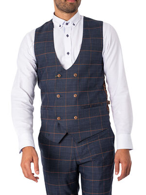

Мужской двубортный жилет в клетку Marc Darcy Jenson, синий, JENSON-WAISTCOAT