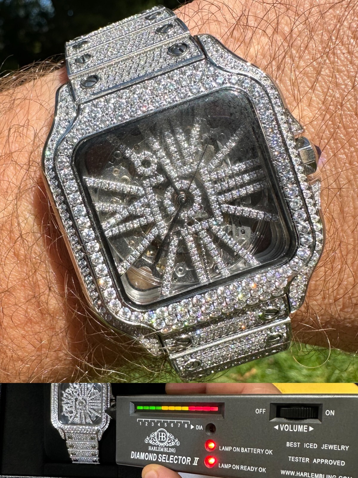 Pre-owned Hip Hop Real Mens Moissanite Watch Iced Automatic Movement  Bust Down Skeleton