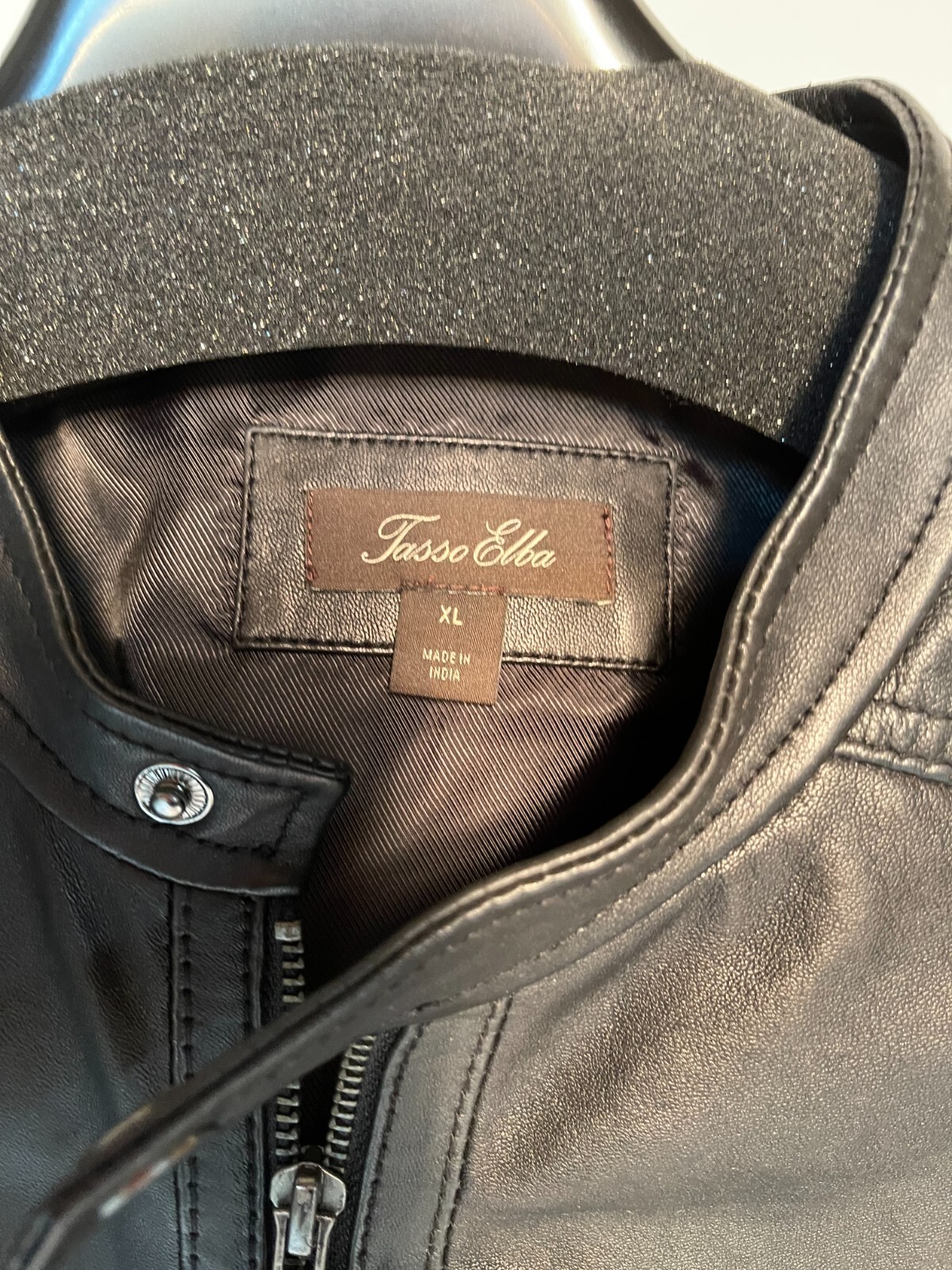 Pre-owned Tasso Elba Mens Leather Cafe Racer Jacket - Xl - Black - W/tags