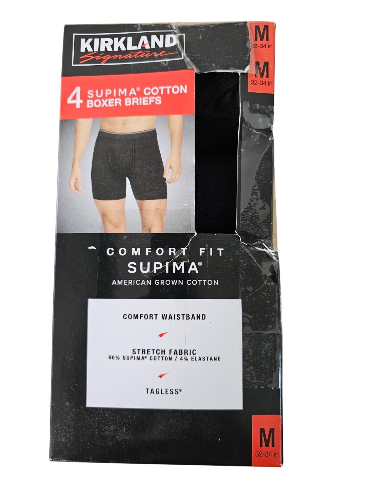 4-PACK - Kirkland Signature Mens Supima Cotton Boxer Briefs Underwear MD MEDIUM