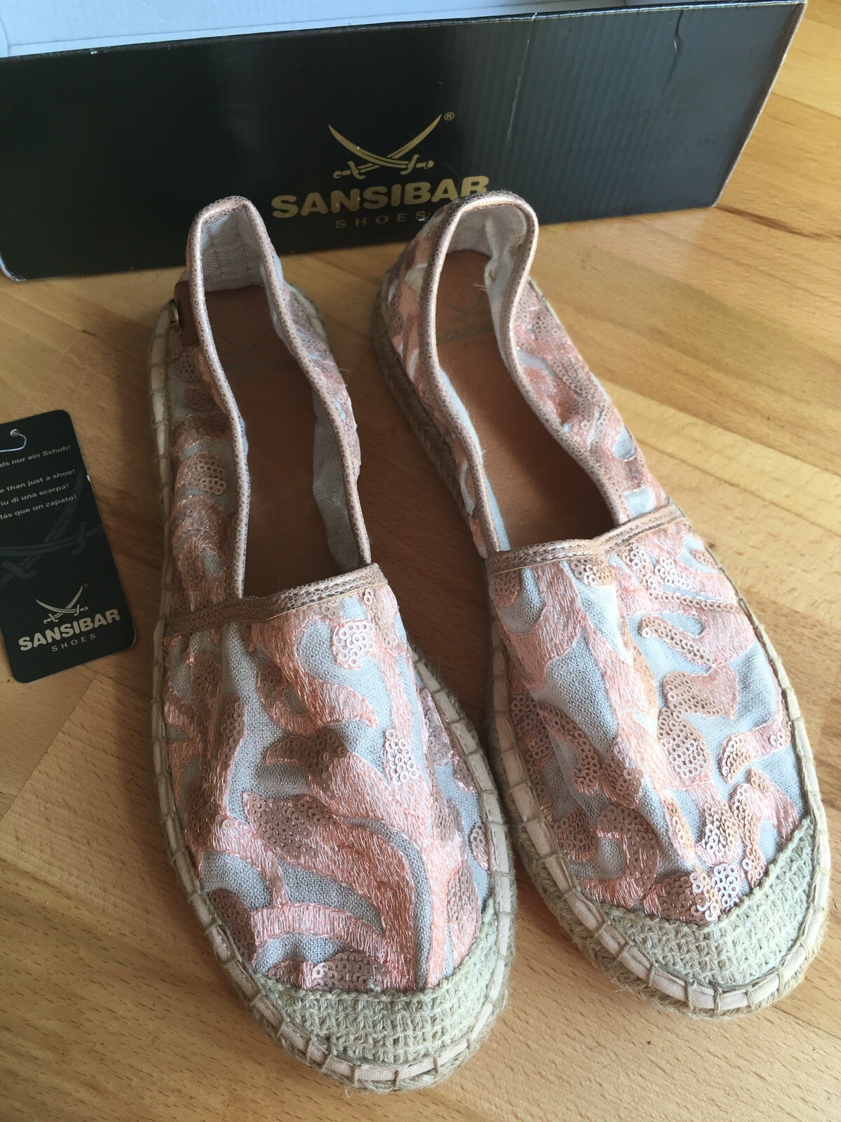 NEU Sansibar Shoes Damen Espadrilles Gr. 41 Rose Gold Rosa Beige Hell  Pailletten: купить с доставкой из Германии, цена 4 819 руб - (174900477344)