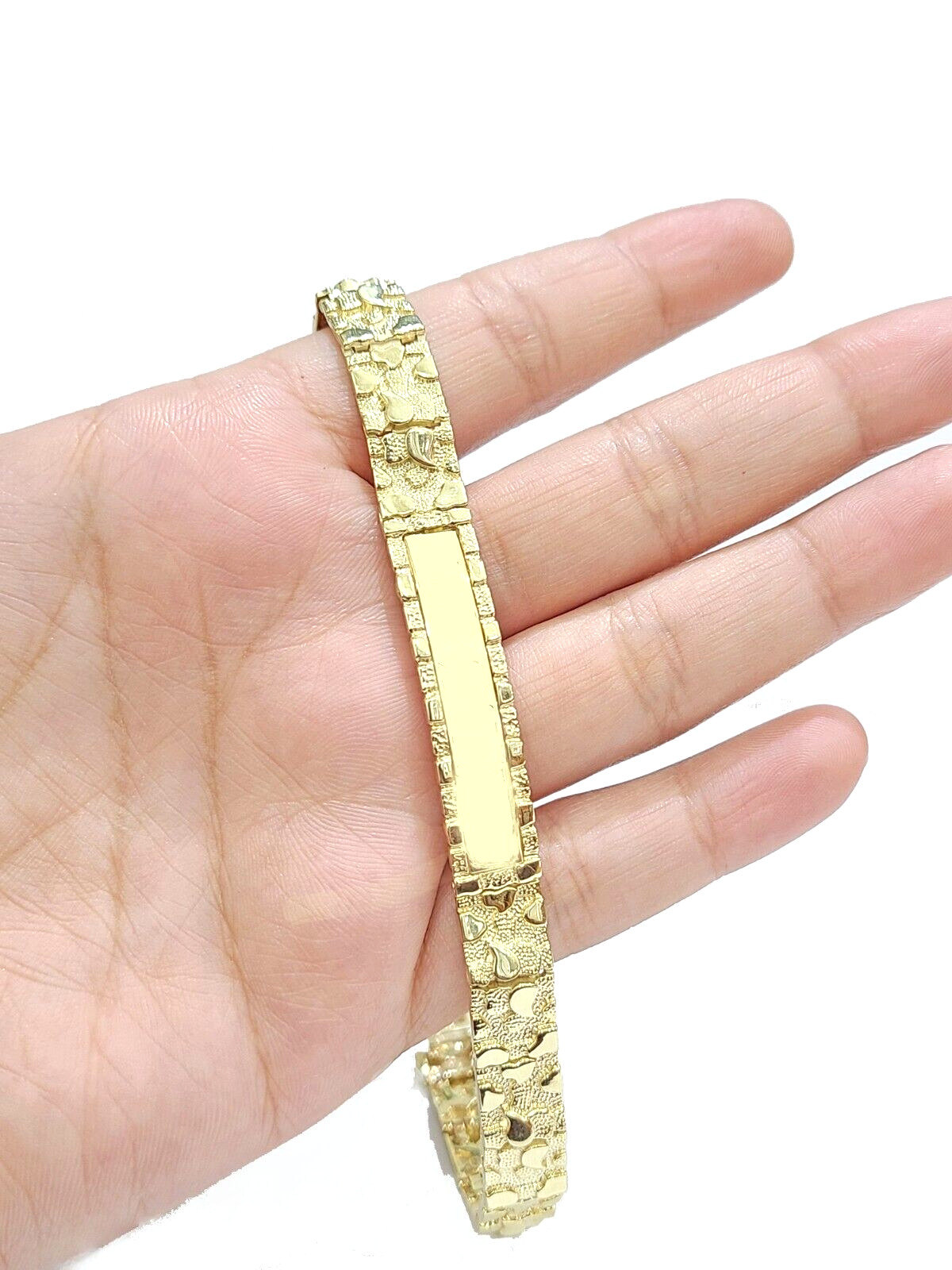 Pre-owned Goldbar Jeweler Real 10k Yellow Gold 9mm Nugget Id Bracelet 8.5" Inch 10kt Unisex Men Women