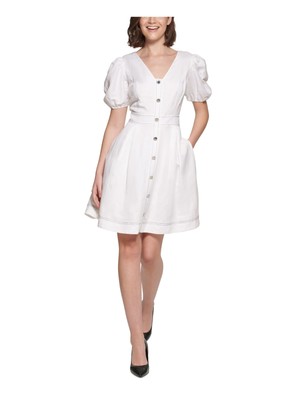 

KARL LAGERFELD PARIS Женская белая юбка на пуговицах с коротким рукавом Короткое платье, Белый