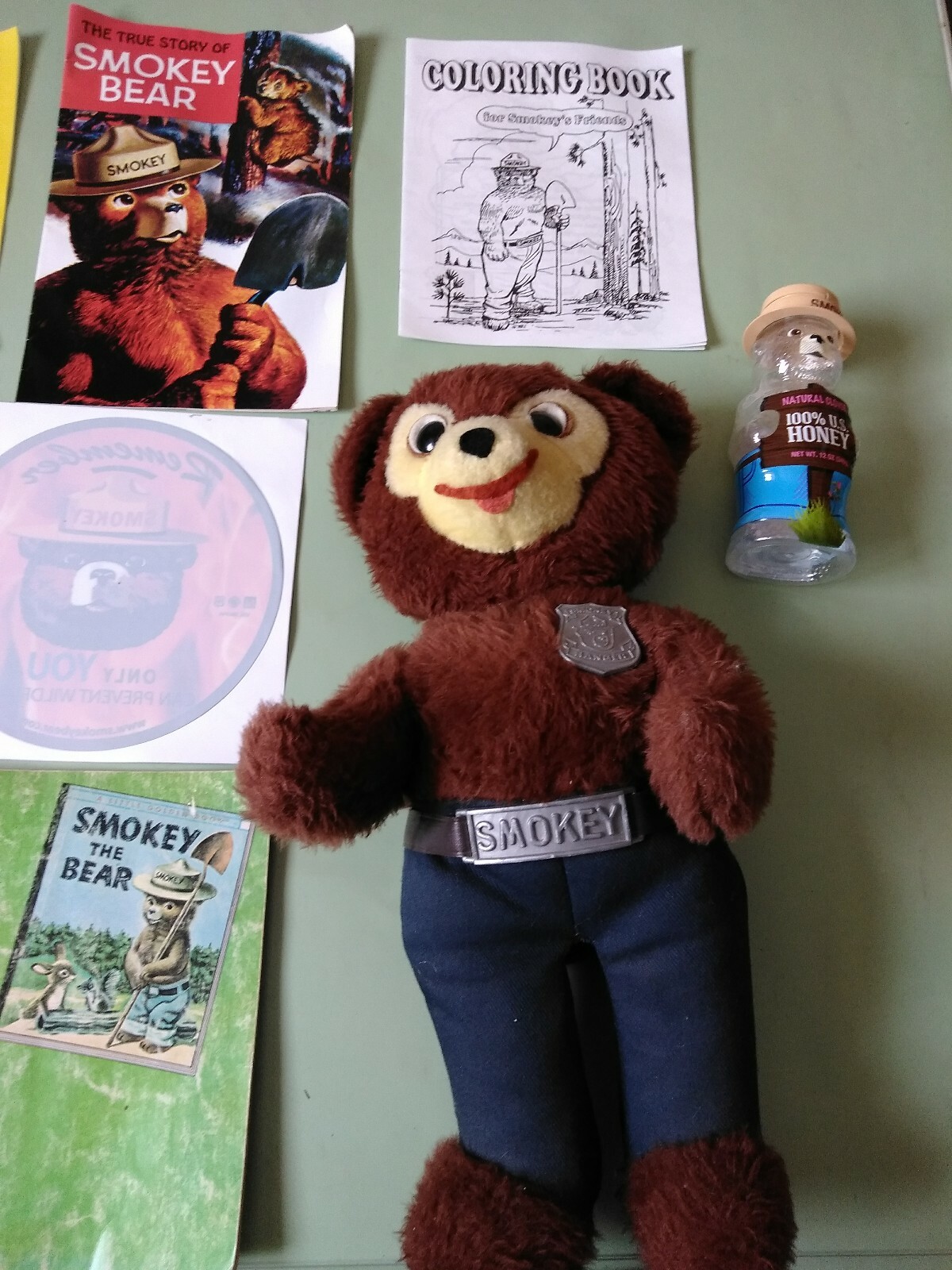 Smokey The Bear Lot Salt & Peper shaker, Stuffed Bear (NO HAT) Stickers, rulers