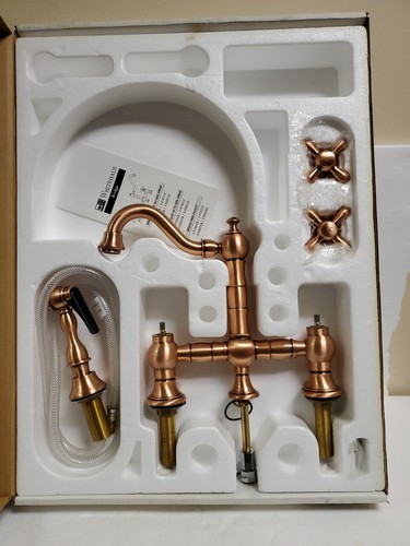 Whitehaus Vintage III Short Spout Side Sprayer Bar Bridge Faucet Antique Copper