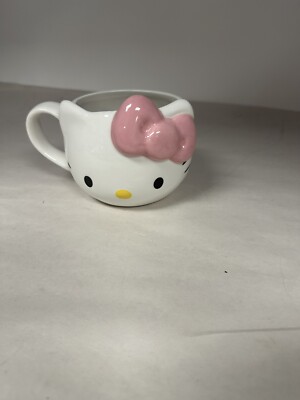 Hello Kitty Face Ceramic 3D Mug Coffee Gift Pink Bow Kitty White New!