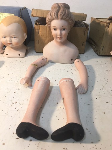 Vintage Porcelain Doll Head, Arms, Legs Parts 3 Sets