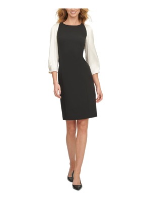 

DKNY Женское черное платье-пуф с круглым вырезом выше колена с рукавами 3/4, Черный