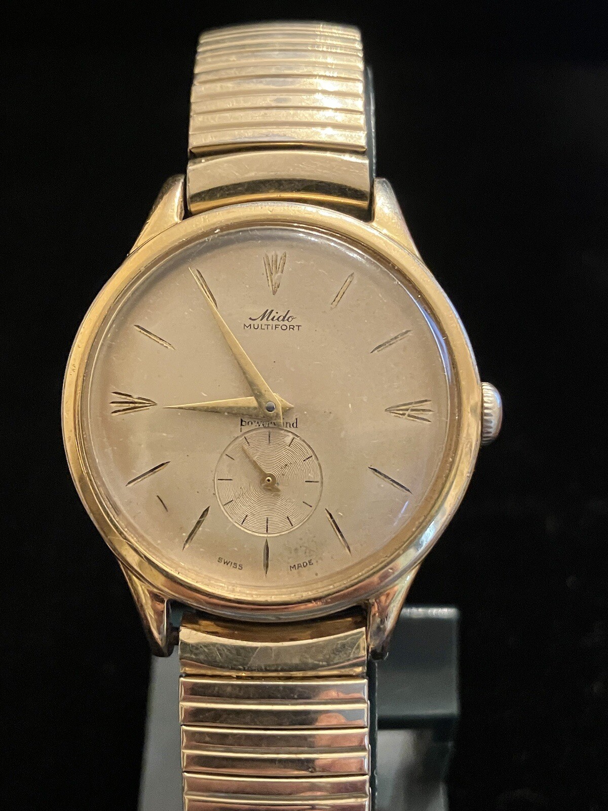 VINTAGE RARE MIDO MULTIFORT POWERWIND, GOLD COLORED, SECONDS