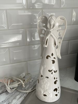 White Ceramic Cut Out Praying Angel Light. Pre Owned In Great Condition. Lovely