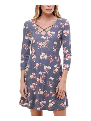 

PLANET GOLD Женское серое платье трапециевидной формы с рукавом 3/4 и V-образным вырезом до колена для подростков, Серый