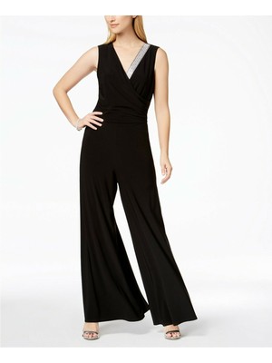 Женский черный эластичный комбинезон без рукавов с V образным вырезом и широкими штанинами MSK Womens 16