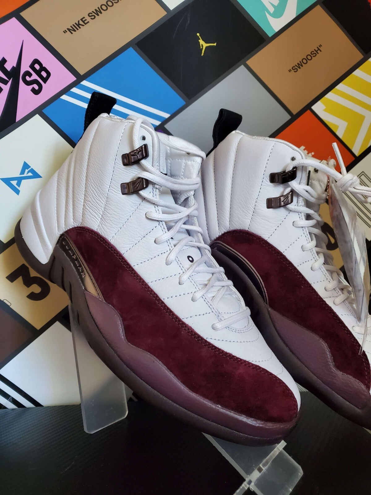 burgundy and white jordan 12