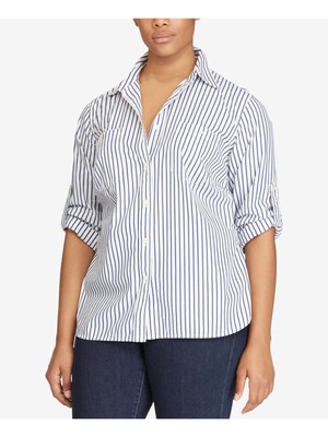 

RALPH LAUREN Женский белый топ с отворотами на рукавах Wear To Work на пуговицах Plus