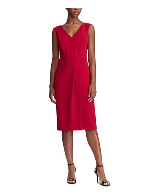 

Женское красное платье-футляр миди без рукавов RALPH LAUREN с v-образным вырезом Petites, Красный