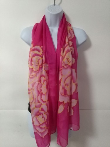 Kafeiya Beautiful Pink Scarf With Beautiful Rose Design 100% Polyester