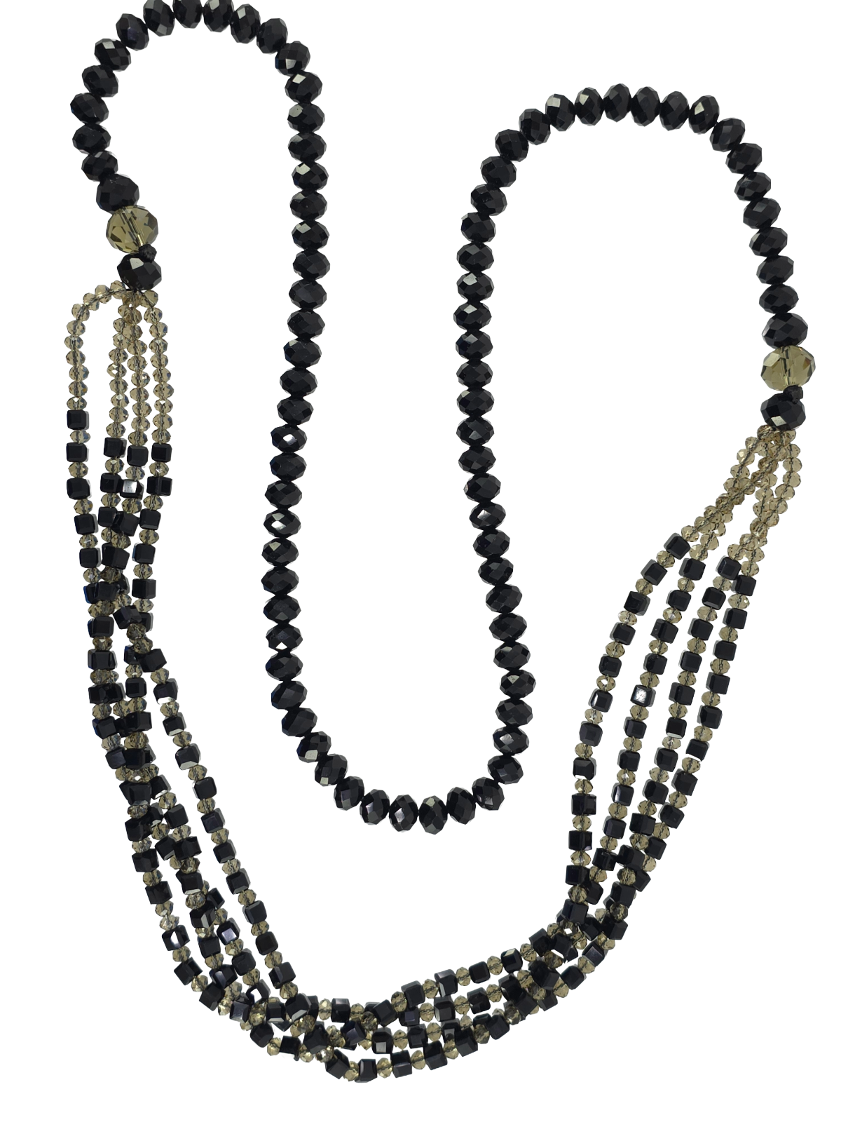 VINTAGE SQUARE BOX & ROUND FACETED BLACK ONYX w/ SWAROVSKY CRYSTAL BEAD NECKLACE