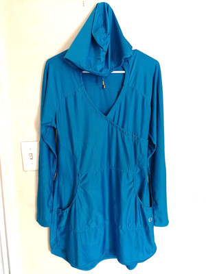 Free Country Womens Hoodie L 12-14 Blue Quick Dry Pullover Long Sleeve Sport Gym
