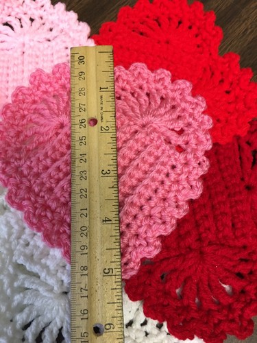 NEW HANDMADE lot of 6 crochet Valentines hearts coasters acrylic Red Heart yarn