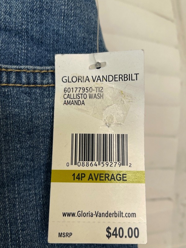 Gloria Vanderbilt Amanda Swan Series Tapered Leg Blue Slimming Jeans Sz 14 P 14P