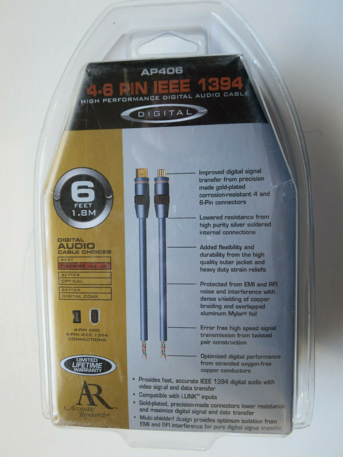 6FT 4 PIN TO 6 PIN IEEE 1394 cable 4-6 PINS