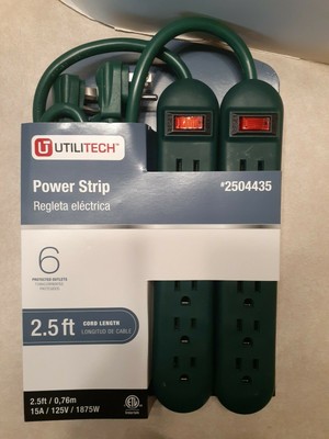 2 Pk Utilitech Power Strips 6 Grounded Outlets 2.5 ft Cord Length. 15 Amp NEW