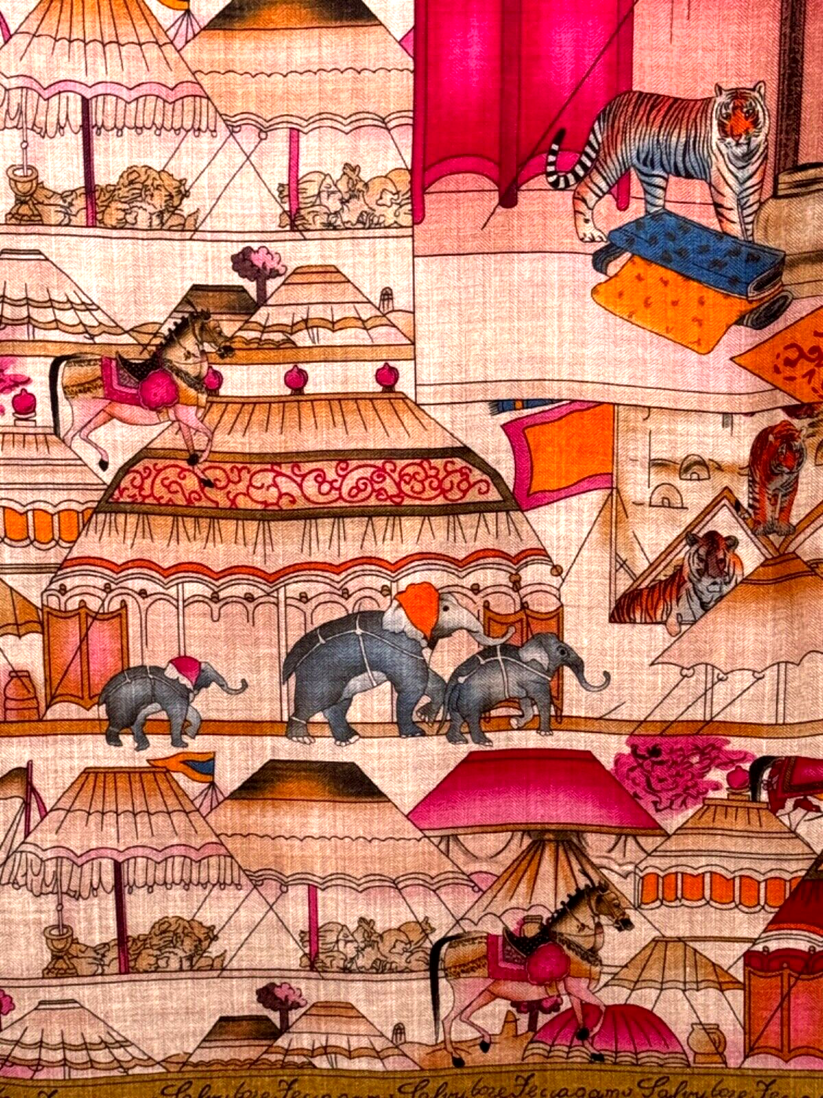 Cashmere & Silk Shawl Scarf with Circus Theme in Soft Challis A355