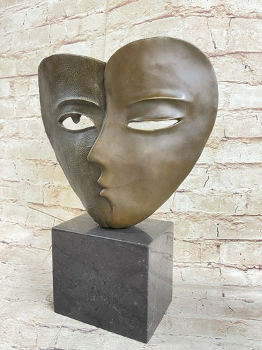 Art Deco Modern Art Faces by Picasso Bronze Sculpture Marble Base Figurine Deco