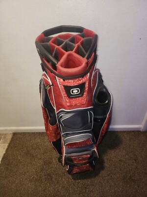 Ogio Itza 14 Way Golf Cart Bag w/ Strap & Rain Cover- Red And Black 