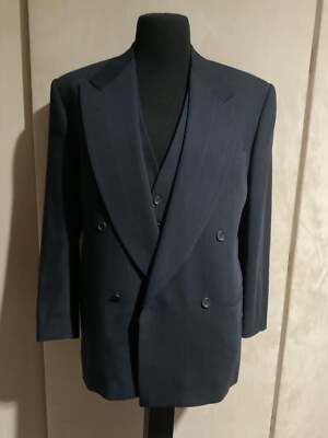 RICK PALLACK SUIT & VEST / DOUBLE BREASTED / NAVY STRIPE / 40 REG  MADE IN ITALY