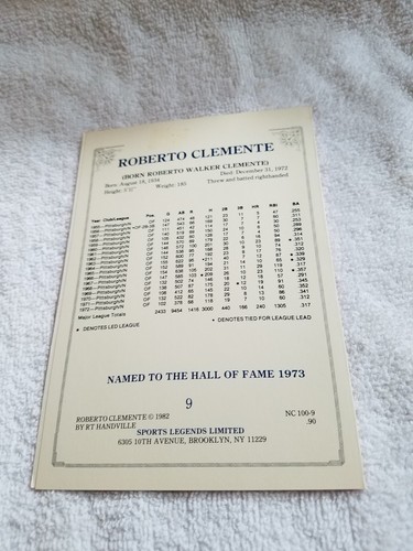 Roberto Clemente Greeting Card 1982 Sports Legends Limited (Blank Inside)