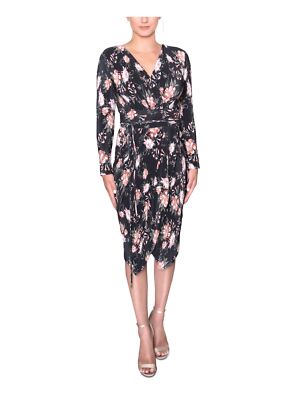 

RACHEL RACHEL ROY Женское черное вечернее платье миди с длинными рукавами и искусственным запахом, Черный