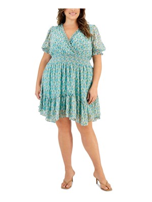 Женское зеленое платье TAYLOR с асимметричным подолом и коротким рукавом на подкладке по талии плюс 22 Вт