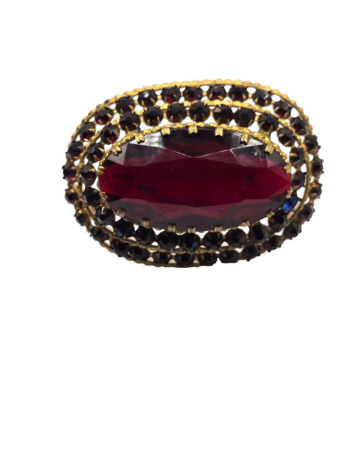 Antique Czechoslovakian Signed Red Glass Garnet Tiered Domed Pin Brooch Pendant